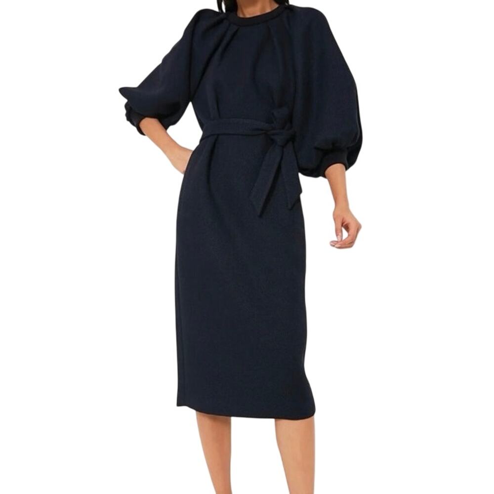 Tuckernuck Elsa Navy Puff Sleeve Midi Belted Dress Size S New with Tag MSRP $198